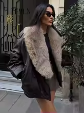 2026 Women’s Winter Loose Faux Leather Jacket – Fashionable Double-Breasted Coat