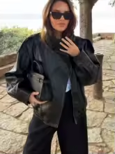 2026 Women’s Faux Leather Jacket – Loose Fit Fashion Coat