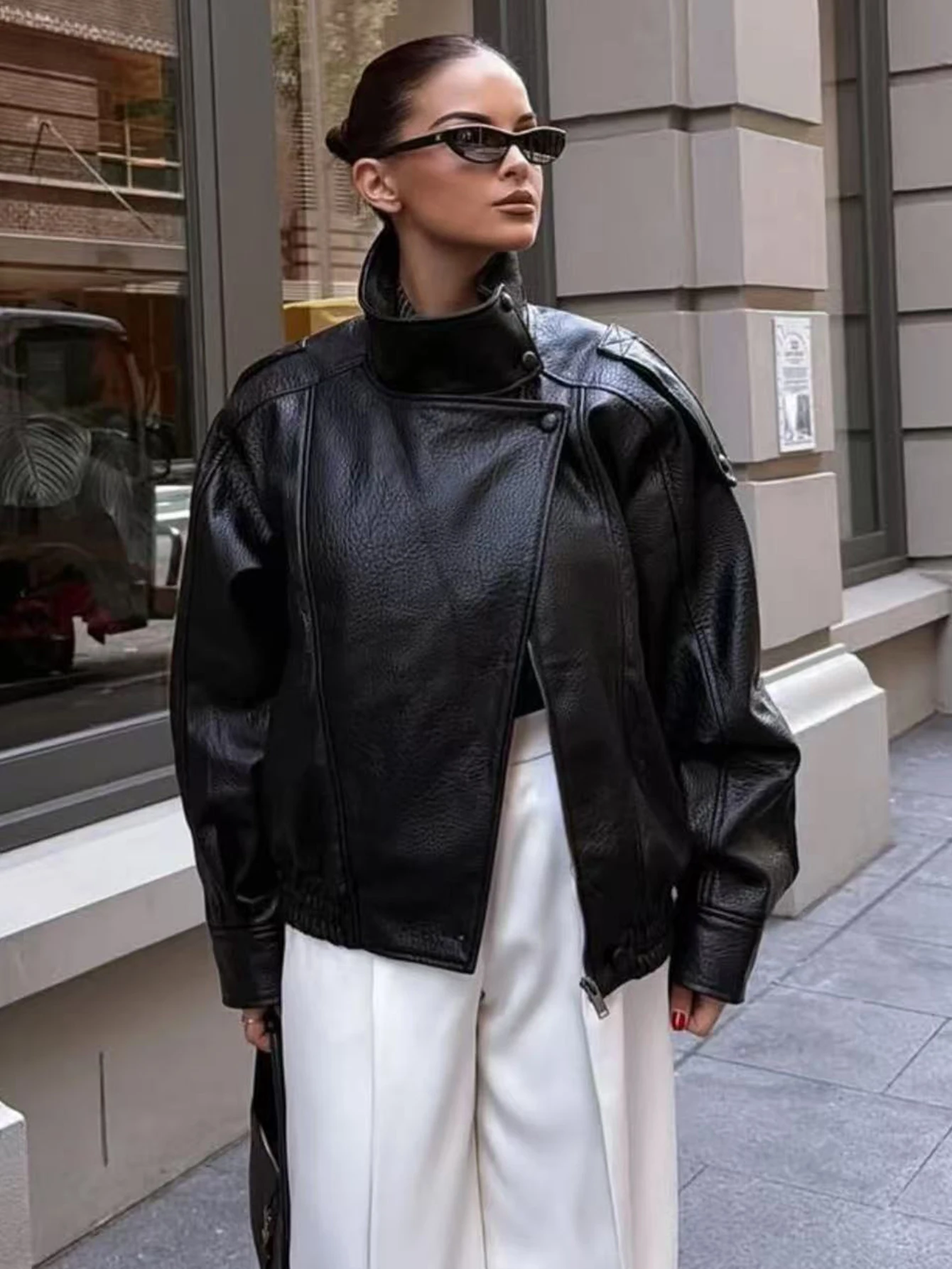 2026 Women’s Faux Leather Jacket – Loose Fit Fashion Coat