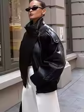 2026 Women’s Faux Leather Jacket – Loose Fit Fashion Coat